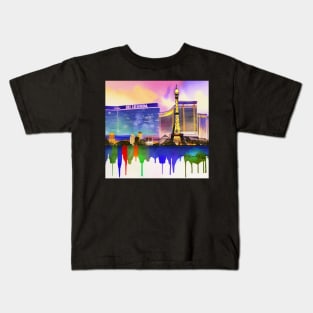 Las Vegas Skyline Ai Art Watercolor Kids T-Shirt